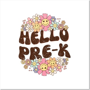 Groovy Hello Pre-k Vibes Retro Teacher Back To School Posters and Art